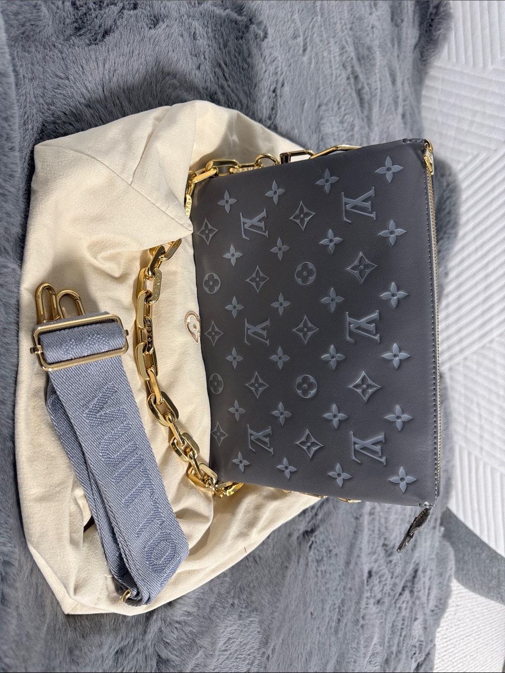 LV New W/ Tags  Gray Monogram Chain Shoulder Bag